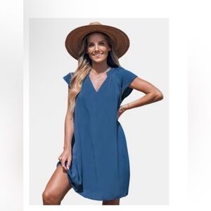 V-Neck Short Sleeve Mini Cover-Up Dress
